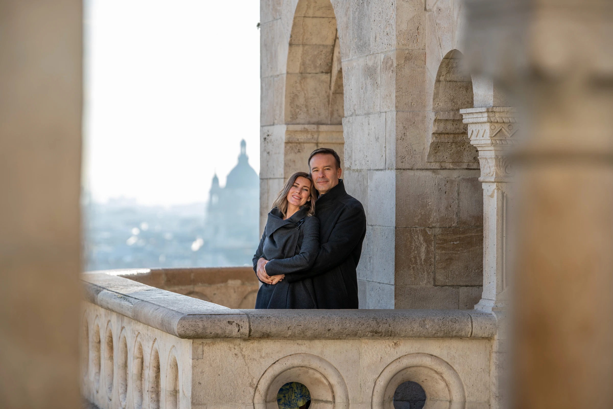 Bob and Csilla O'Dell, founders of DexaVita, photographed at Fisherman's Bastion in Budapest.